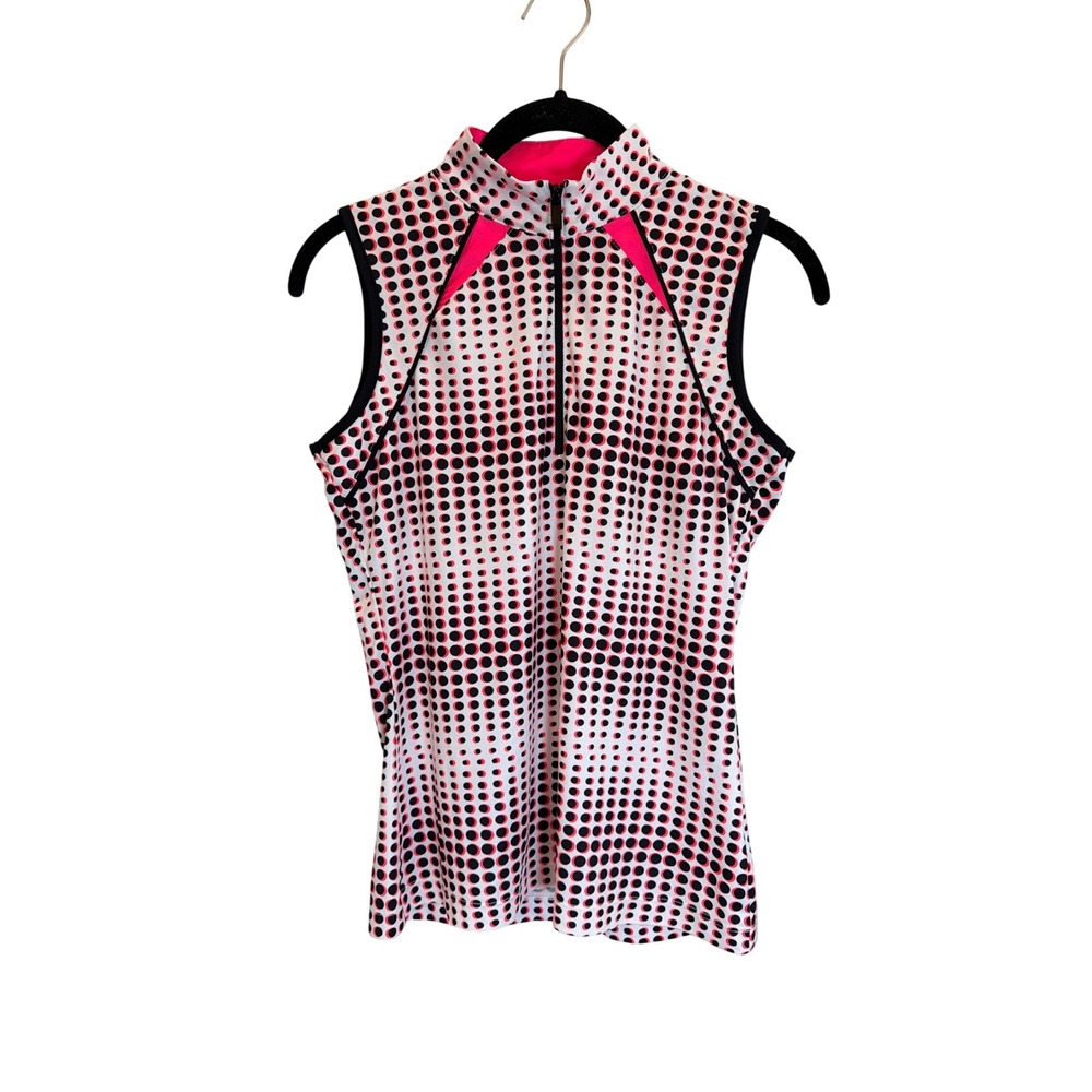 Tail‎ White Label Womens XS Pink Black Dot Sleeveless Golf Polo Top